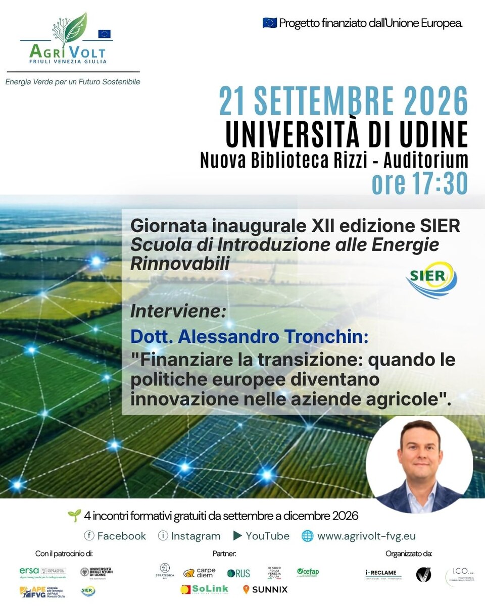 Locandina evento AgriVolt Friuli del 21 settembre 2026, Università di Udine